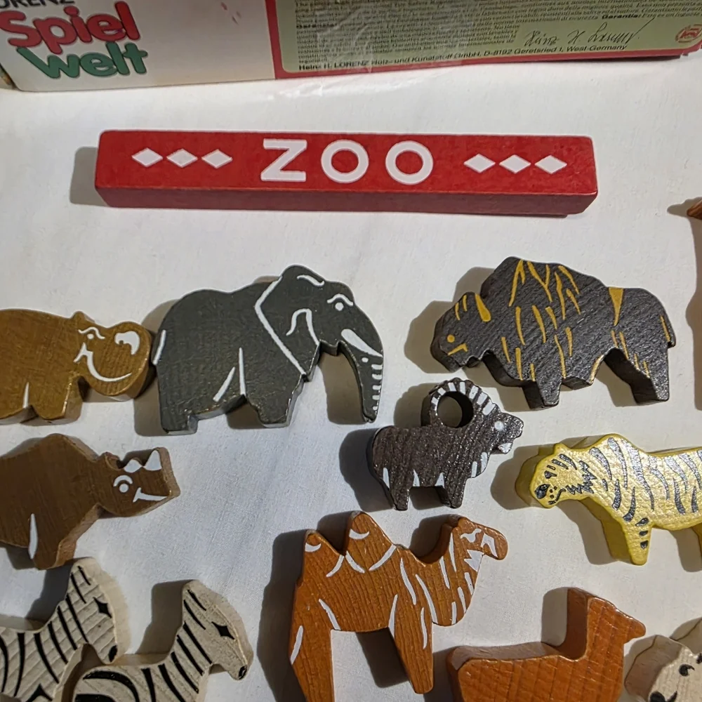 Vintage Lorenz Spiel Welt Wooden Zoo Set West Germany Tierpark Wood Toy Animals